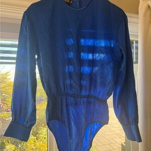 Escada Blue Long-Sleeve One-Piece Bodysuit